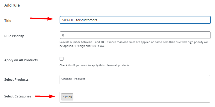 Set pricing rule for diffrent category