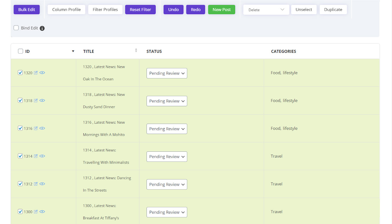 How to bulk edit post status by WordPress bulk post editing plugin? WordPress Bulk Post Editing