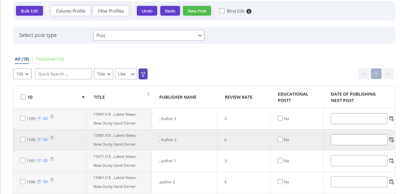 Result of bulk edit in WordPress bulk post editing plugin