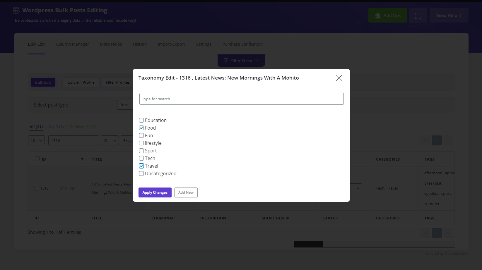 How to inline edit category / tag in WordPress bulk posts editing plugin WordPress Bulk Post
