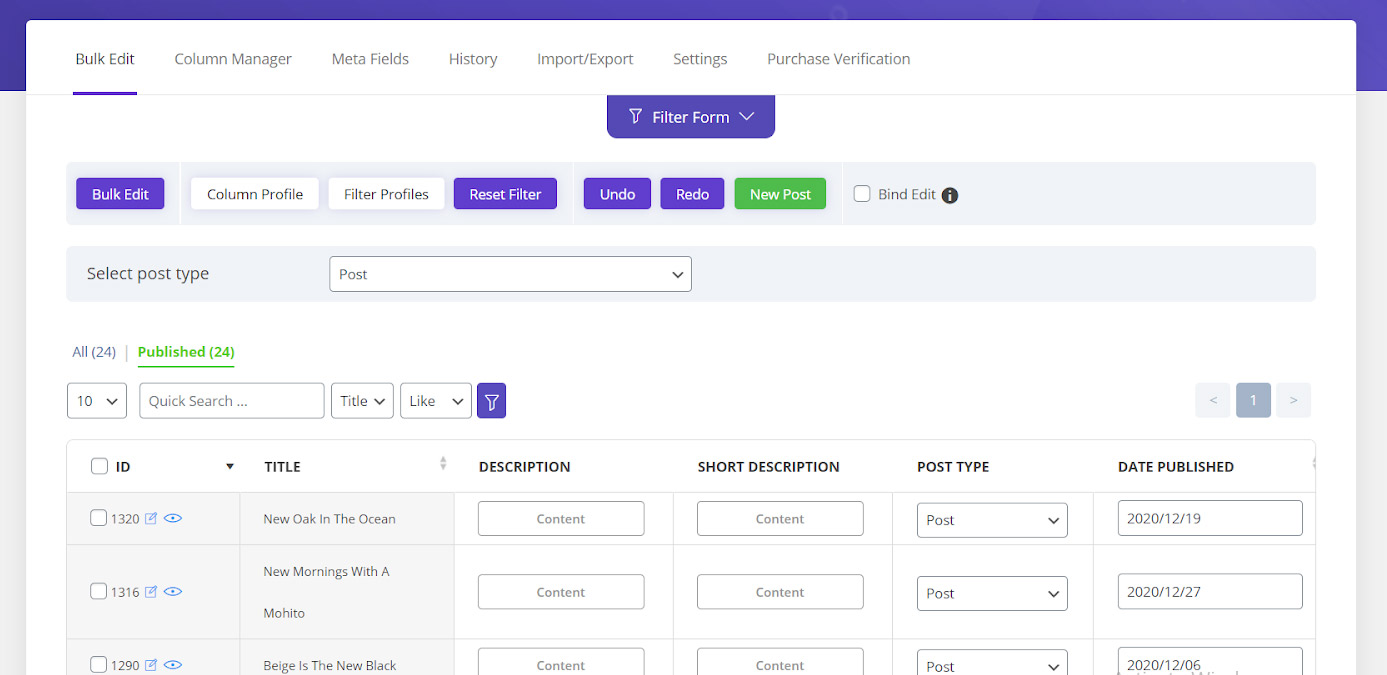 Display created preset in wordpress post bulk edit plugin