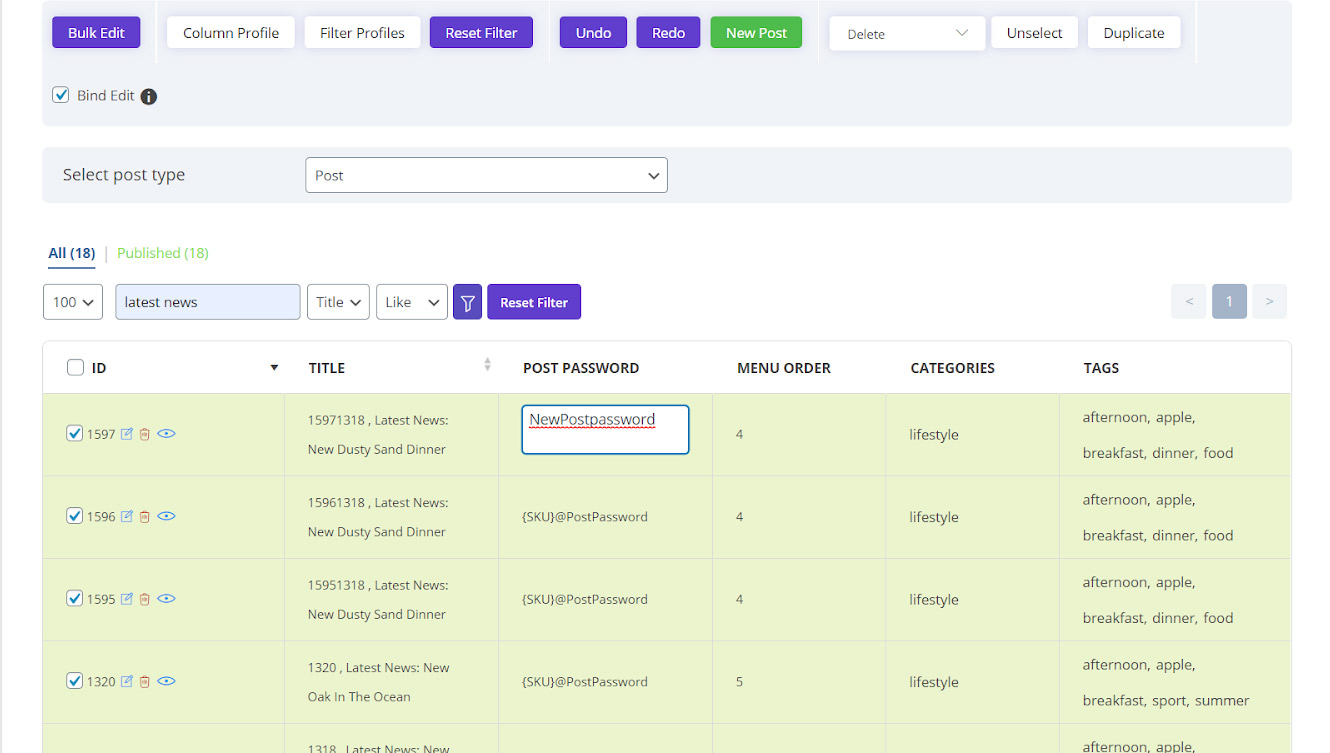 How to set the password for all WordPress posts using WordPress bulk