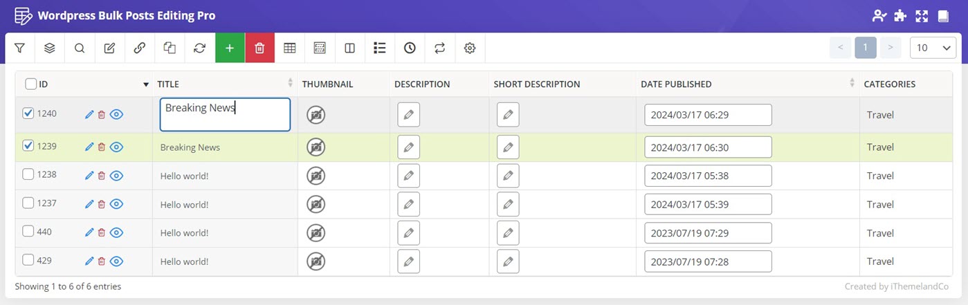 Bind editing data in WordPress Bulk Post editing Plugin