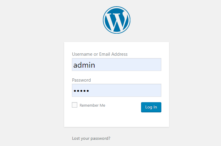 Wordpress admin login page