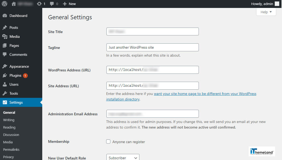 Wordpress general setting