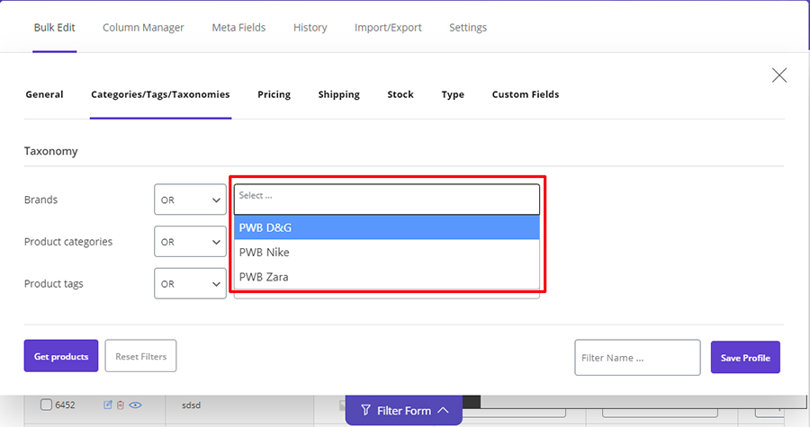 woocommerce bulk product editing perfect brand search