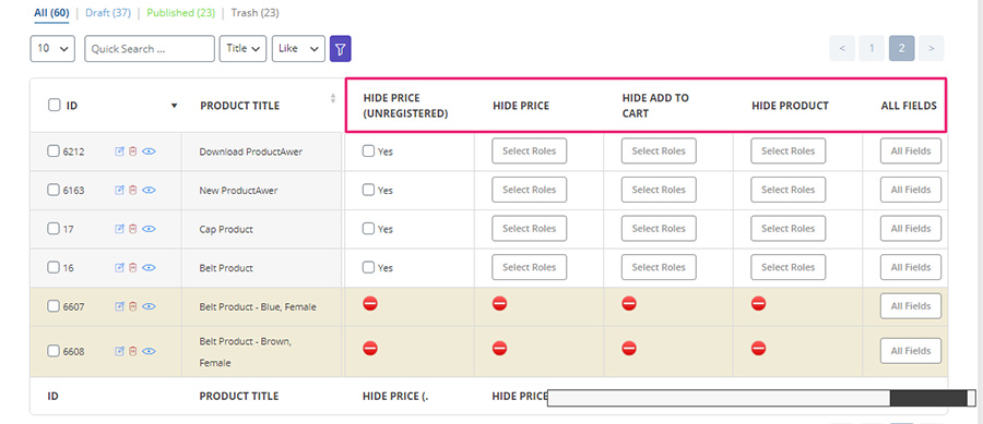 woocommerce bulk product editing dynamic price table