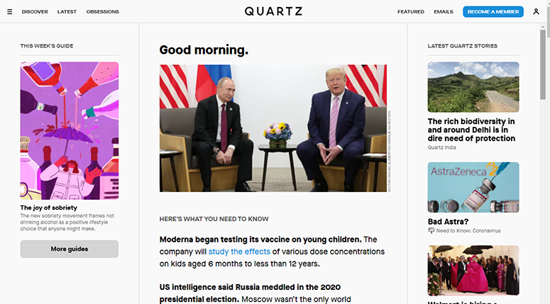 Quartz – an elegant WordPress website for business news
