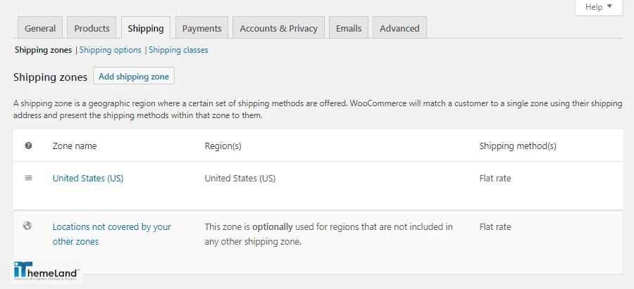 WooCommerce Shipping settings