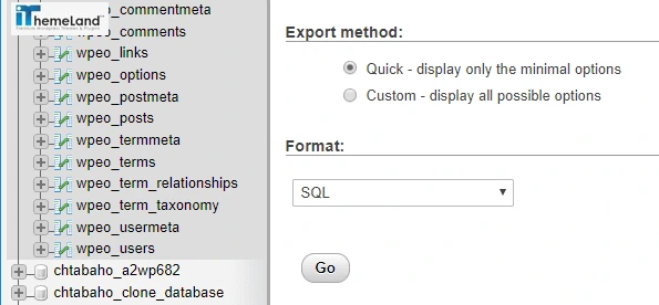 database export in cPanel
