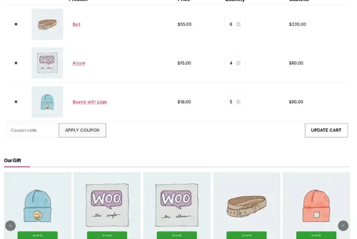 show gift products in carousel view