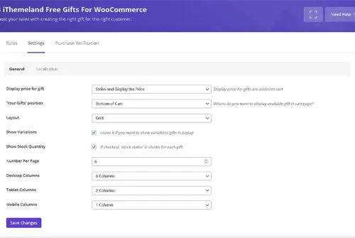 free gift for woocommerce plugin setting page