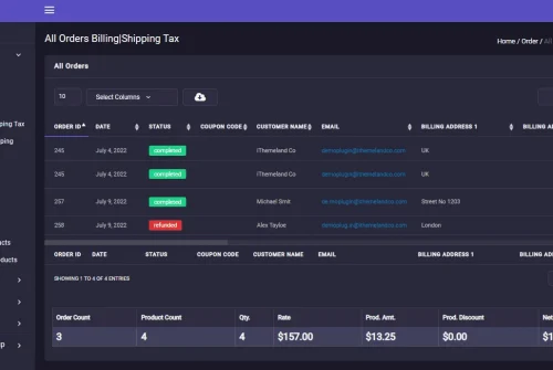 WooCommerce all order billing and shipping tax report
