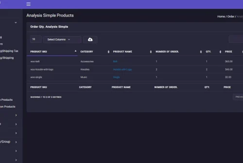 WooCommerce analysis simple products report