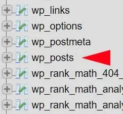 select wp_posts database in phpmyadmin