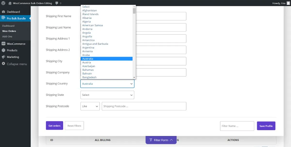 filter orders in woocommerce bulk order plugin