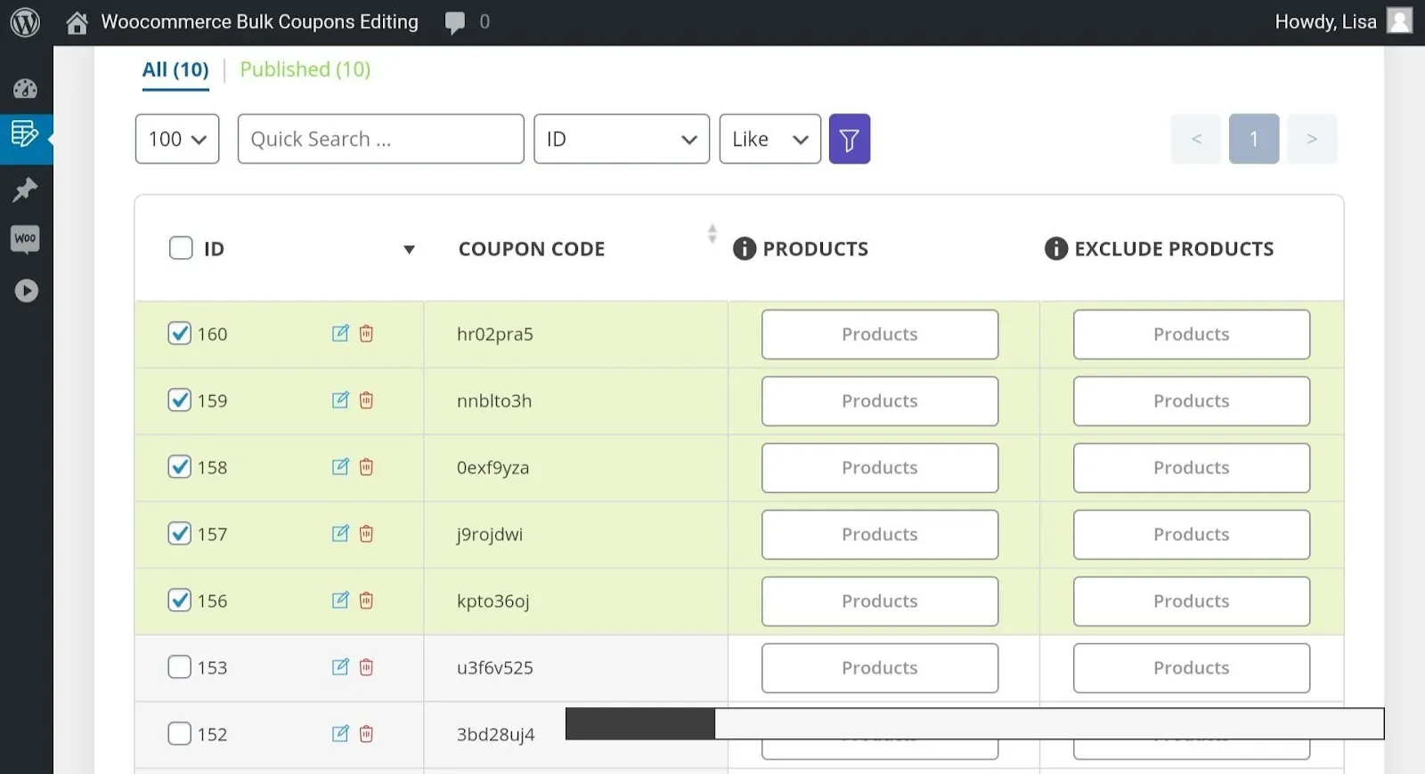 woocommerce created coupon list