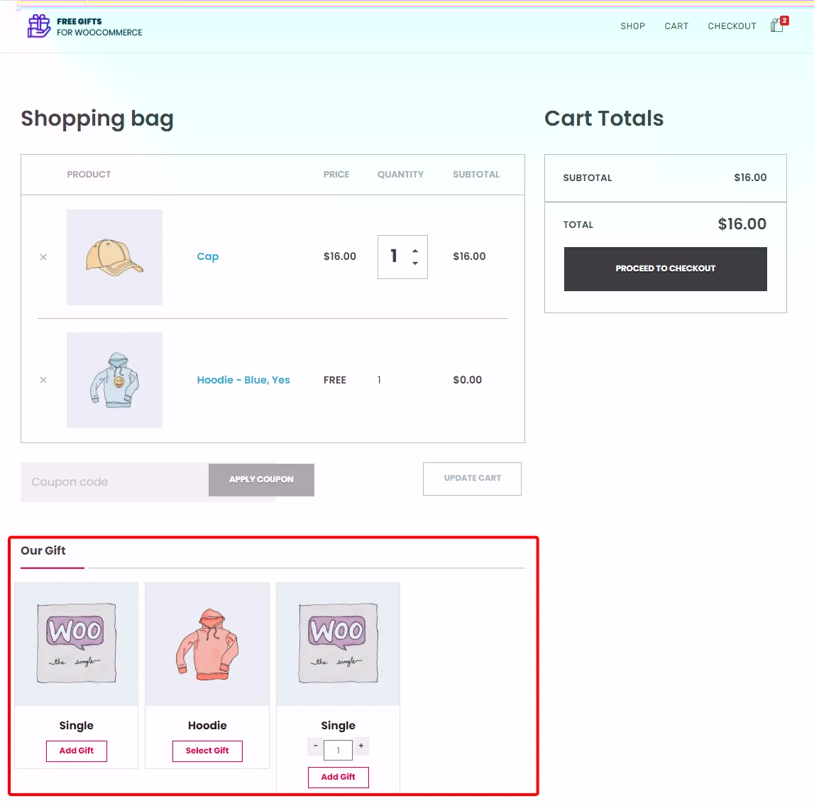 display gift product in WooCommerce cart page