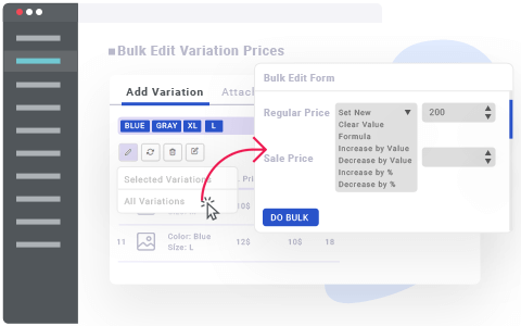 Bulk edit WooCommerce product variations