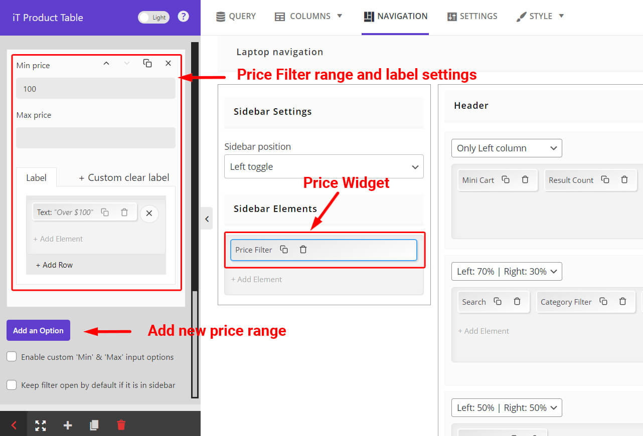 add price filter to sidebar area