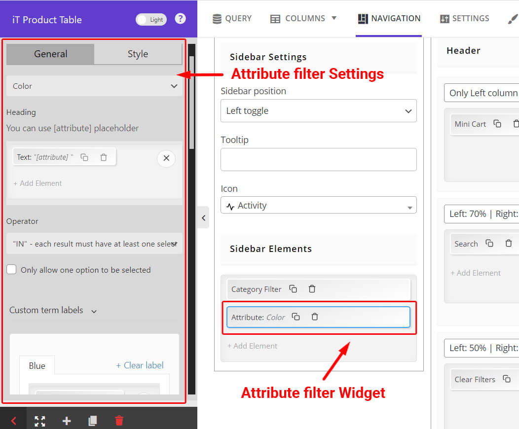 attribute filter on sidebar area
