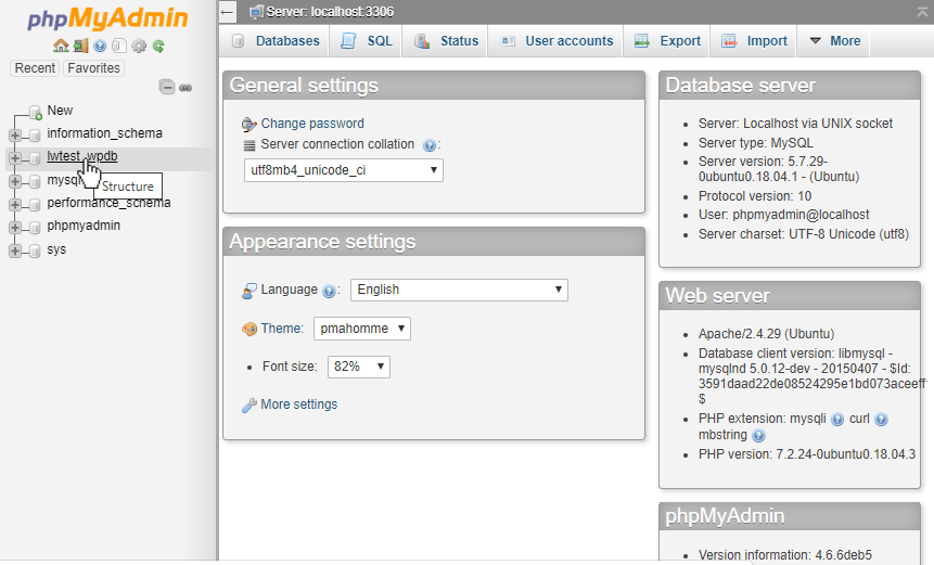 open WordPress database in phpMyAdmin