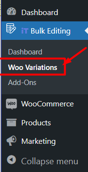select woo variations menu