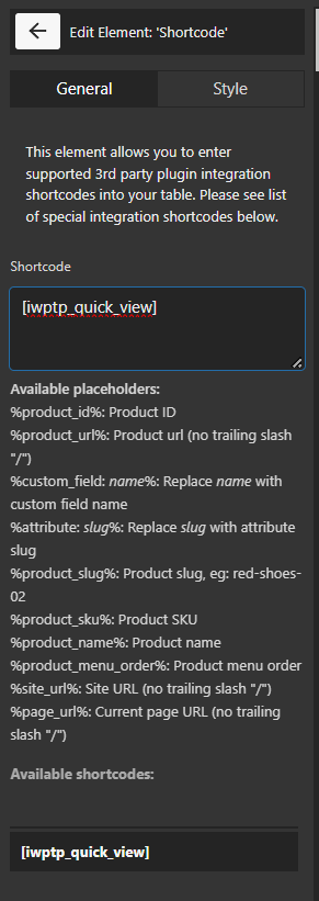 add quick view shortcode to shortcode element