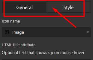 customize general and style tab for element