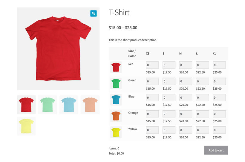 display variation table on WooCommerce product page