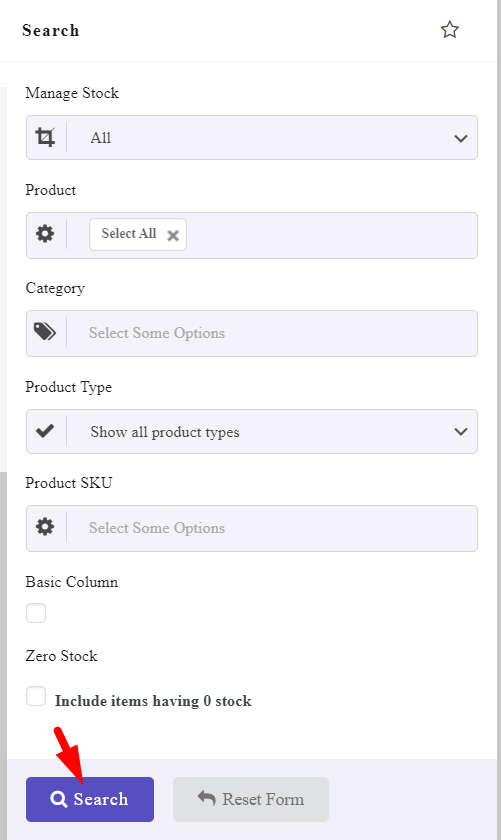 Filter all products of search form
