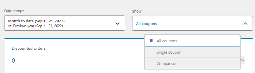 filter options in coupons report page WooCommerce