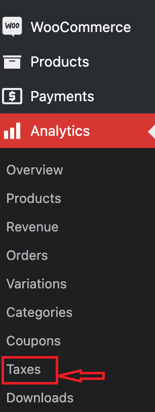 open analytics tab and select taxes menu