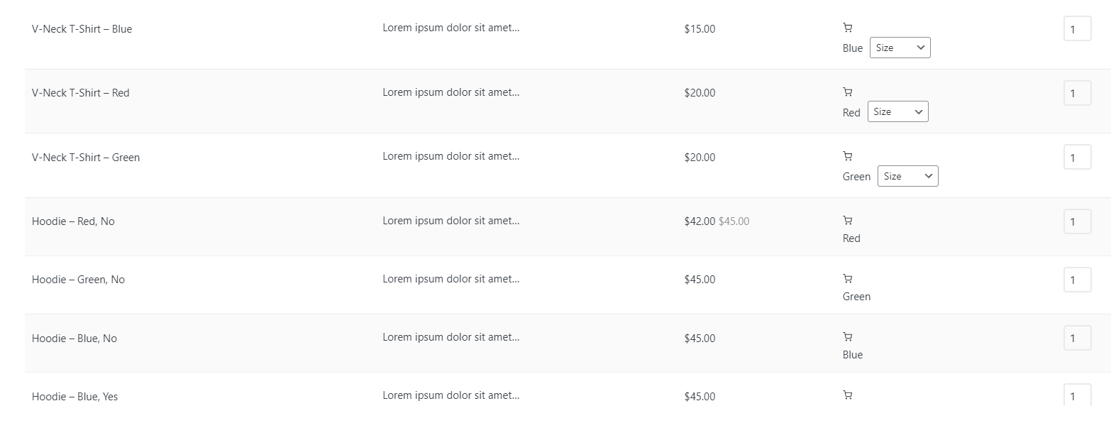 result pagination element in pricing table