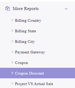 select coupon discount menu in WooCommerce reports plugin dashboard