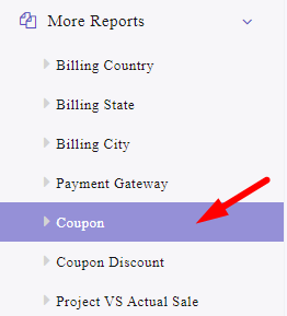 select coupon menu in WooCommerce report dashboard