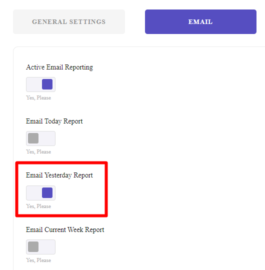 select email yesterday report option in WooCommerce