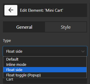 select float side type for mini cart element 