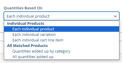 select each individual product option for quantities based on field