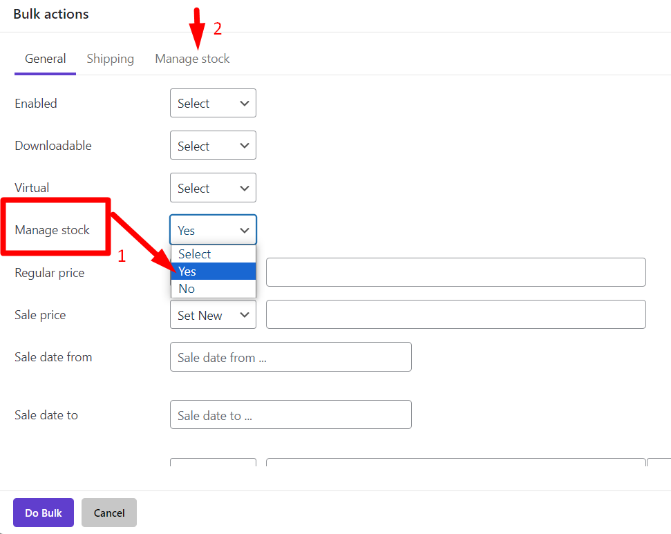 select yes for manage stock field