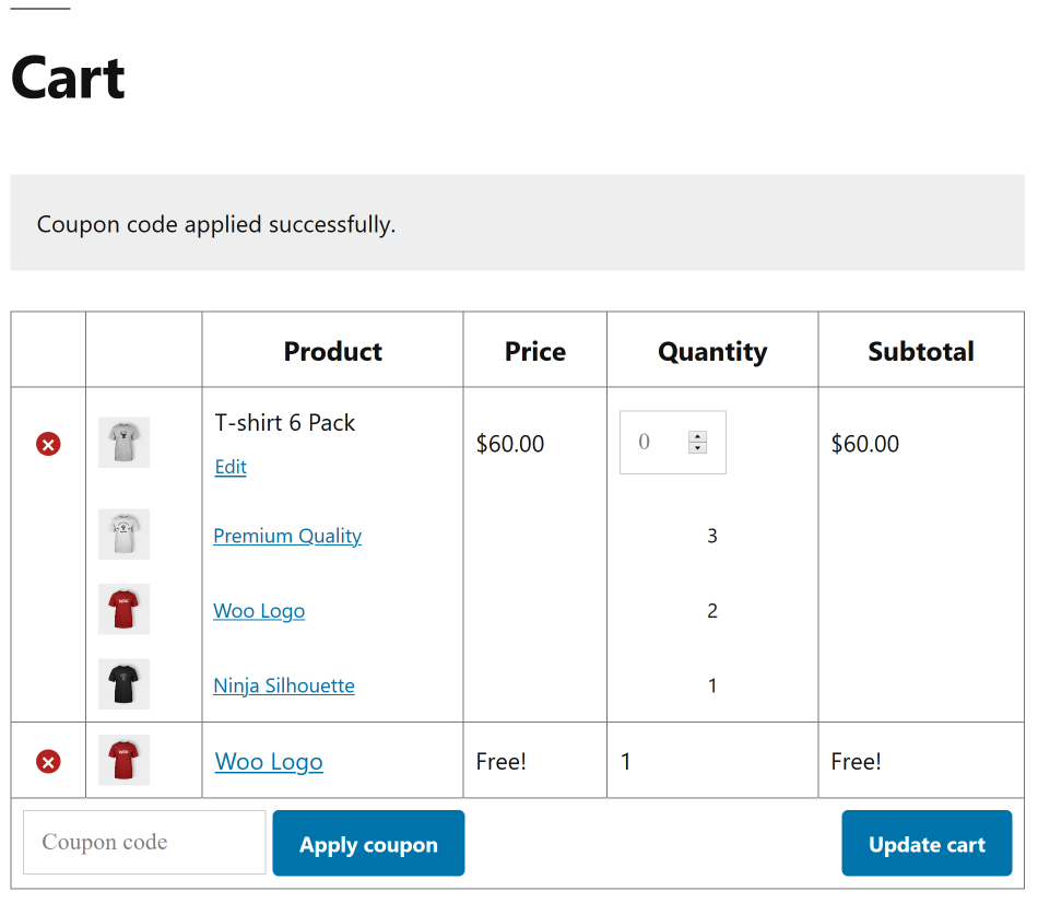 WooCommerce free gift coupons plugin