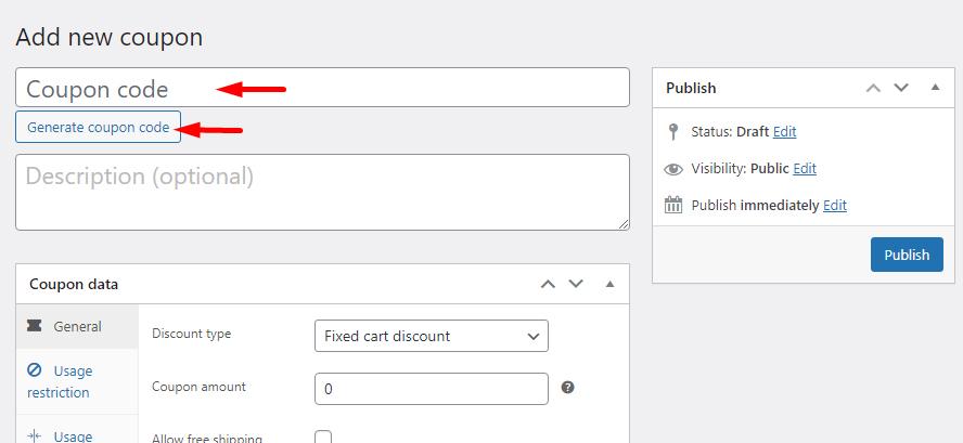 add new coupon name in coupon page WooCommerce