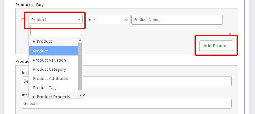 add product option in product and buy section free gifts WooCommerce