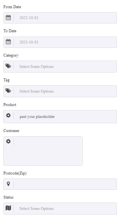 filter form purchased variation in product section