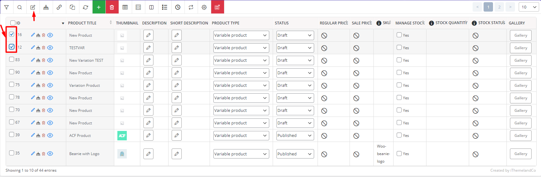 mark products and click bulk edit icon for bulk edit product attributes