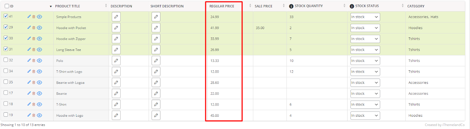 result customization formula in regular price column