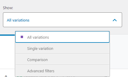 select all variations option in filter report by variations in WooCommerce