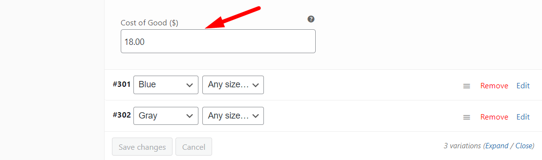 select cost of good field in product WooCommerce