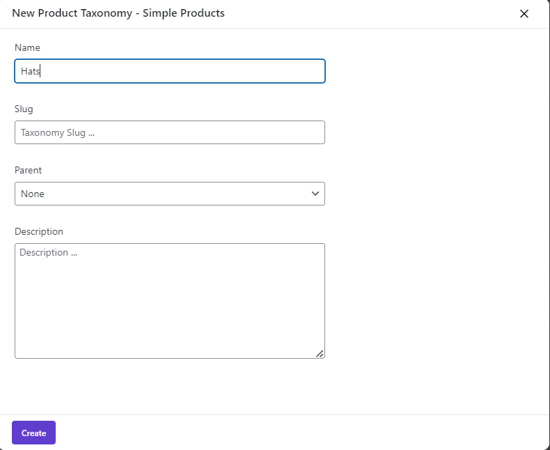 select hats name for new product taxonomy WooCommerce