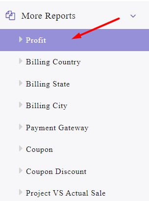 select profit menu in report plugin WooCommerce